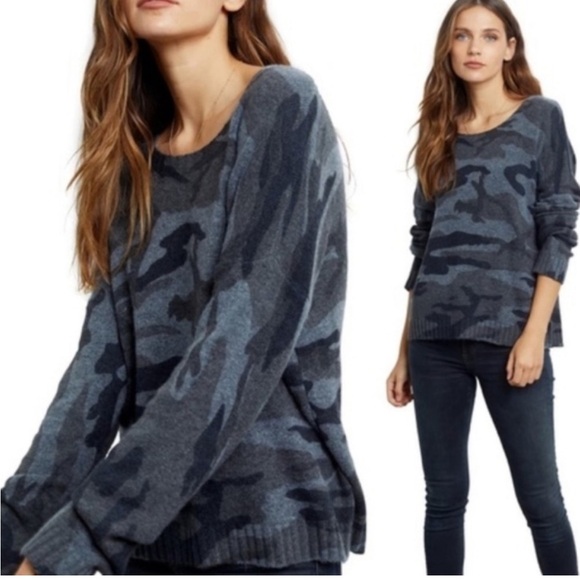 Rails Louie Cashmere Merino Wool Blend Sweater Charcoal Gray Camo Women’s Medium - Picture 1 of 15